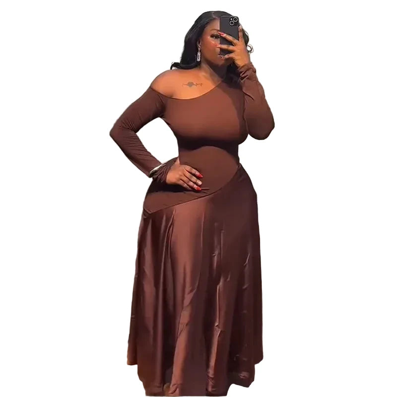🍒Summer maxi dress slim smart casual womens wear maxi outfit off shoulder occasion party satin clothing Be SAT-IN JERSEY Fashion