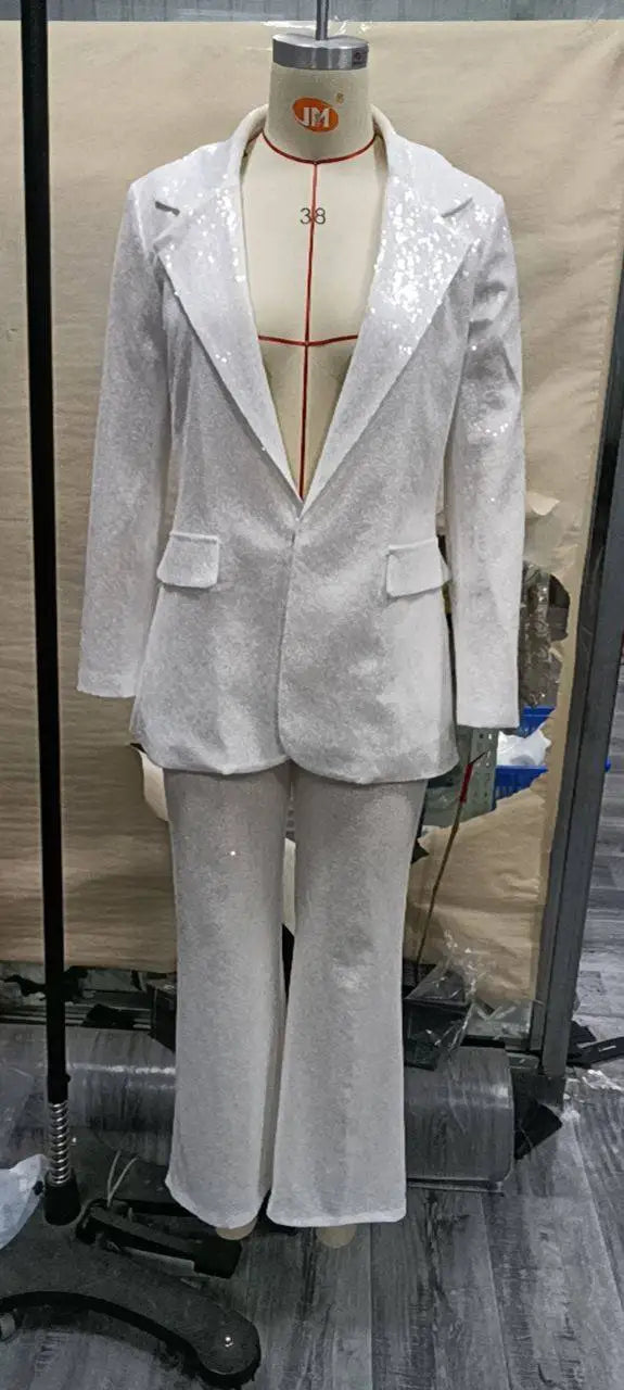 🍒Nuwe Aankomelinge Dames Elegante Sequinpakstelle vir Vroue Broek- en Lang Blazerstel vir Vroue Pakke Kantoor Formele Pak Gorg GlitZ