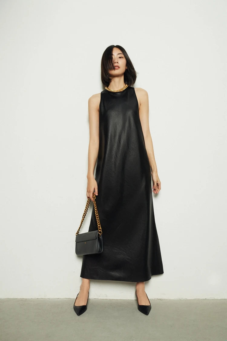 🍒Long faux Leather dress for occasion elegant stylish design backless maxi outfits for Women clubwear partwear fashion Party With A Bow On It