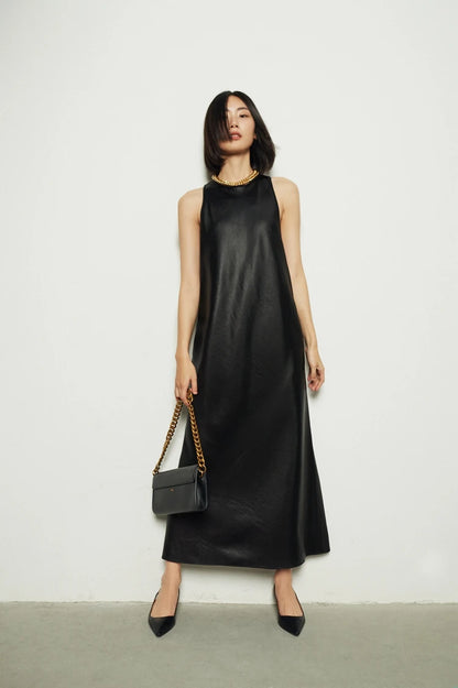 🍒Long faux Leather dress for occasion elegant stylish design backless maxi outfits for Women clubwear partwear fashion Party With A Bow On It