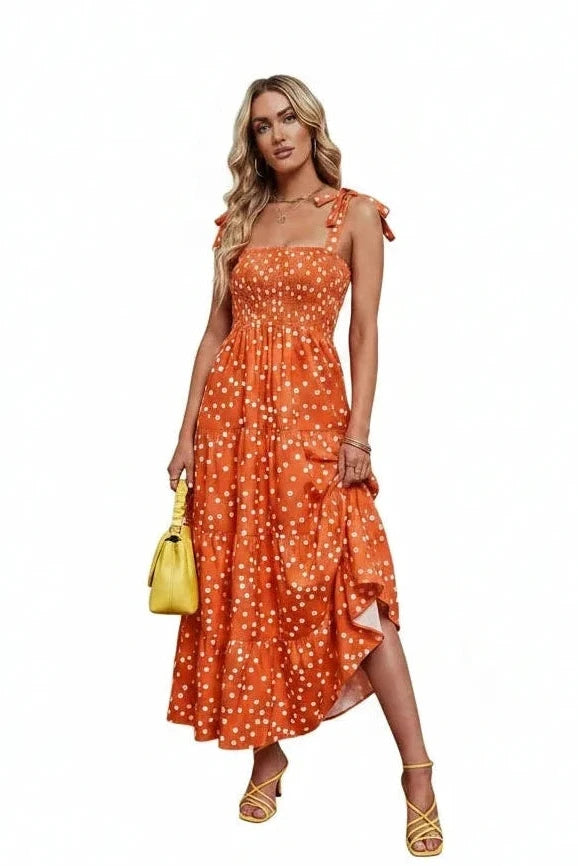 🍒Tiered summer dress summer sleeveless midaxi outfit for holiday spring summer clothing backless printed vacation wear cami dress for Women smart casual clothing  Dress For Summer