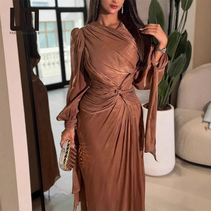 🍒 Vroue langmou geplooide rok aandrok trougas uitrusting matriekafskeidrokke maxi mode klerasie maxi rok klerasie Rol In Plooie
