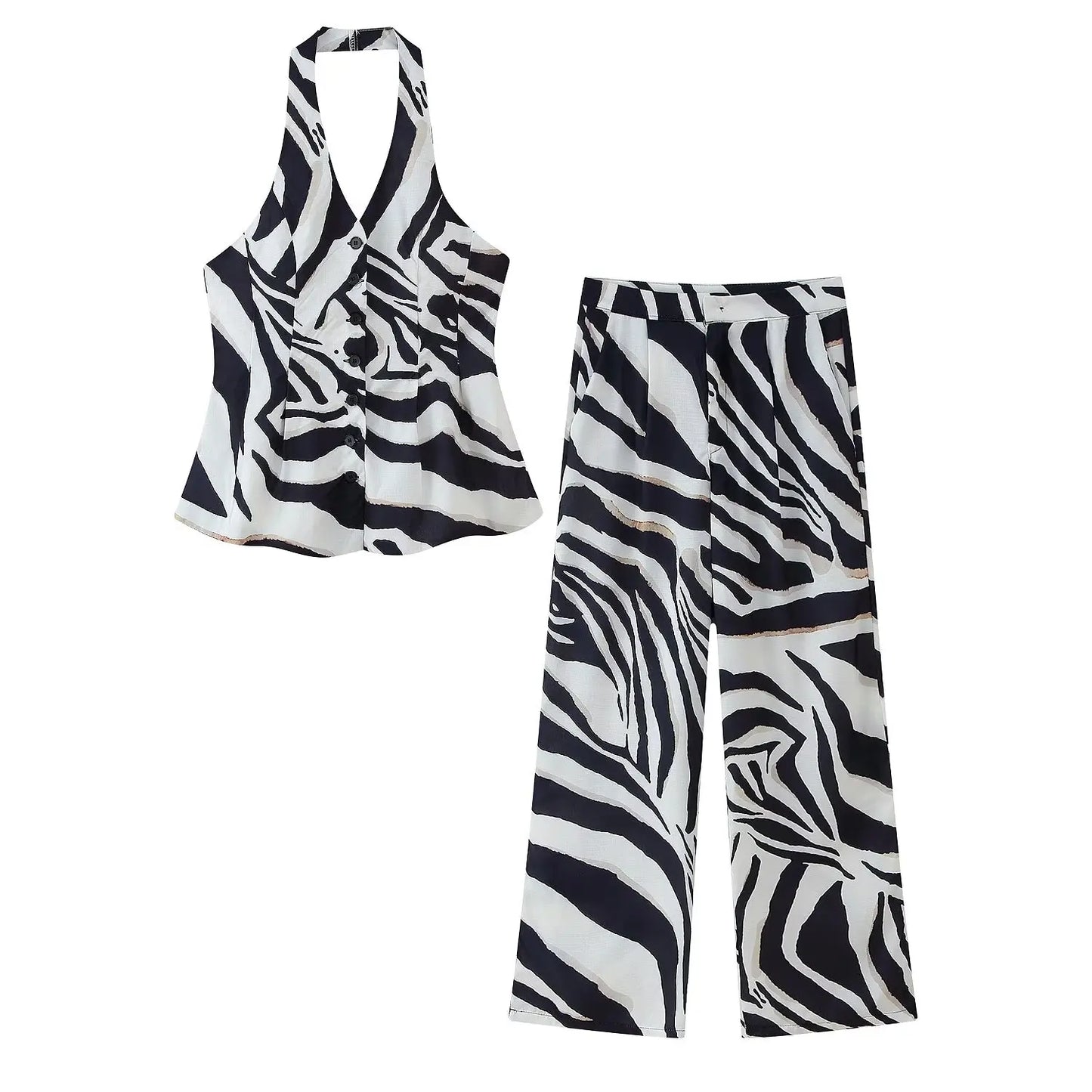 🍒Casual wide legs trousers pants   for women zebra print stripes vintage high waist ankle trousers for beach holiday wear party occasion wear Hot Pants