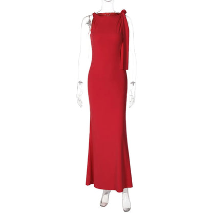 🍒Sonder-skouer moulose maxi rok lang elegante diagonale kraag geleentheid mode vir vroue partytjie uitrustings elegante bodycon Hou die sy-das styl opsy