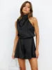 🍒 Women's summer shorts high end jumpsuit sleeveless style smart casual clothing wide leg high collar button party wear clubbing clothes (Short And Sweet) Get These Sweet Shorts