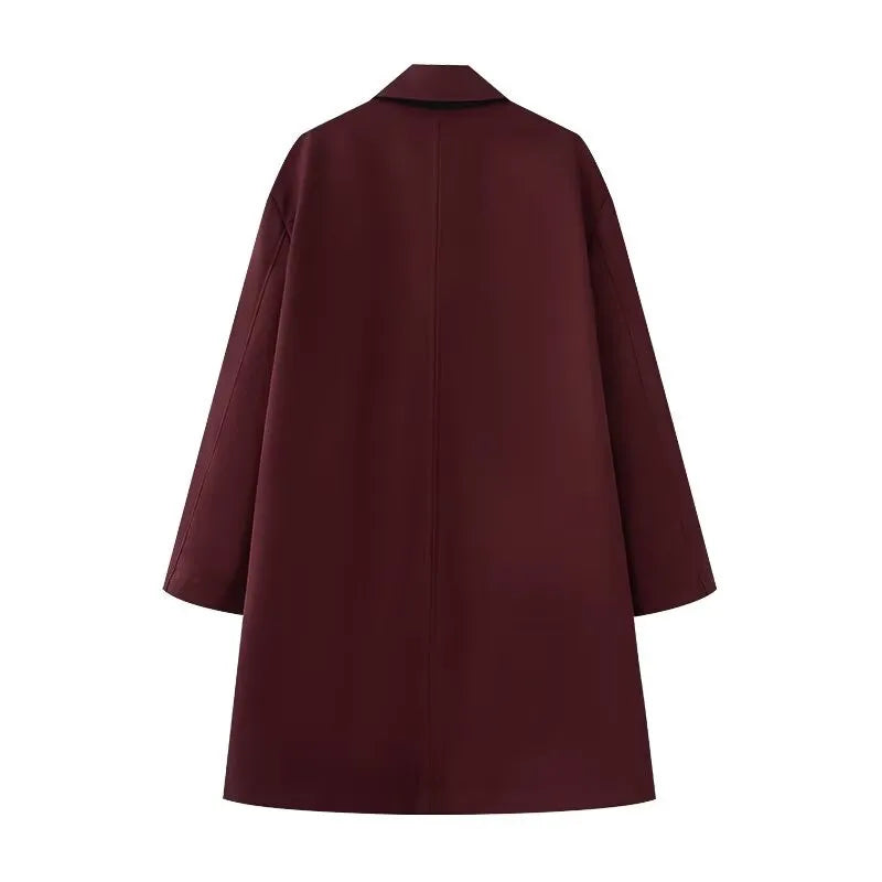 🍒Women's spring and summer fashion style simple and versatile trench coat long sleeves collar outwear smart casual Bottle Style With A Burgundy Coat Dress