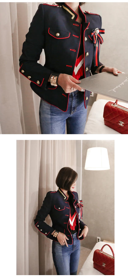 🍒Fashion womens cropped coat with stand up collar high quality vintage female jacket blazer spring autumn fashion smart casual outerwear occasion wear clothing millitary style clothing women Get REDy to EDGE(y) into MILLITARY