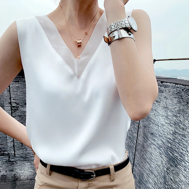 🍒Satin blouses for women summer top for office wear satin camisole versatile fashion party wear occasion wear with chifon edge
