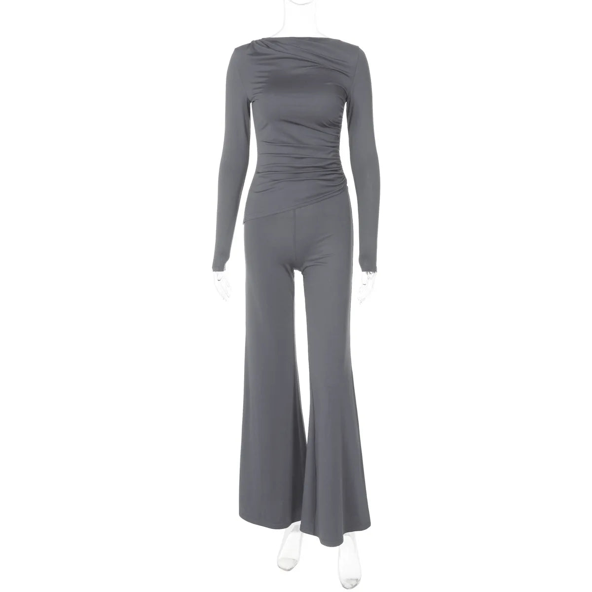 🍒Solid colour set crop top + flared bottom tube pants smart casual clothing women fashion  leggings two piece set Galavant In Your Grey
