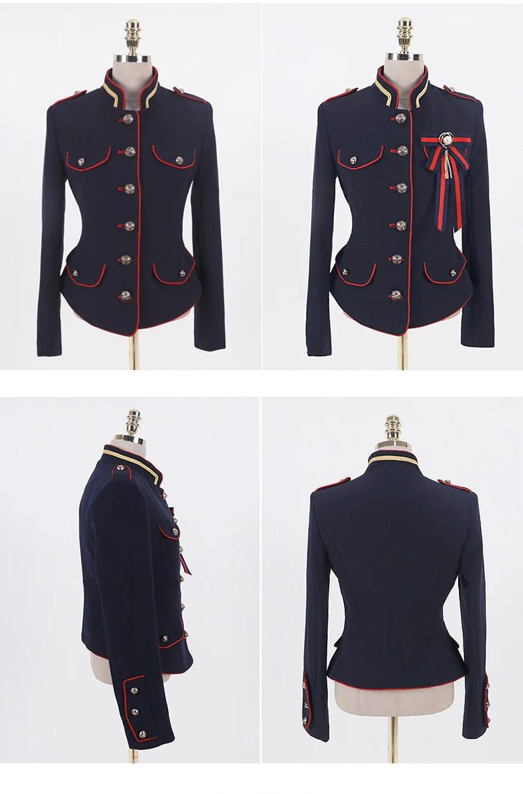 🍒Fashion womens cropped coat with stand up collar high quality vintage female jacket blazer spring autumn fashion smart casual outerwear occasion wear clothing millitary style clothing women Get REDy to EDGE(y) into MILLITARY