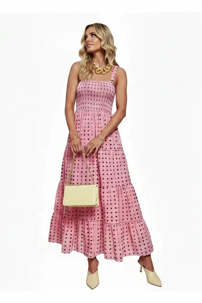 🍒Tiered summer dress summer sleeveless midaxi outfit for holiday spring summer clothing backless printed vacation wear cami dress for Women smart casual clothing  Dress For Summer
