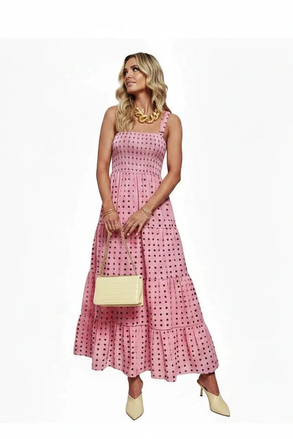 🍒Tiered summer dress summer sleeveless midaxi outfit for holiday spring summer clothing backless printed vacation wear cami dress for Women smart casual clothing  Dress For Summer