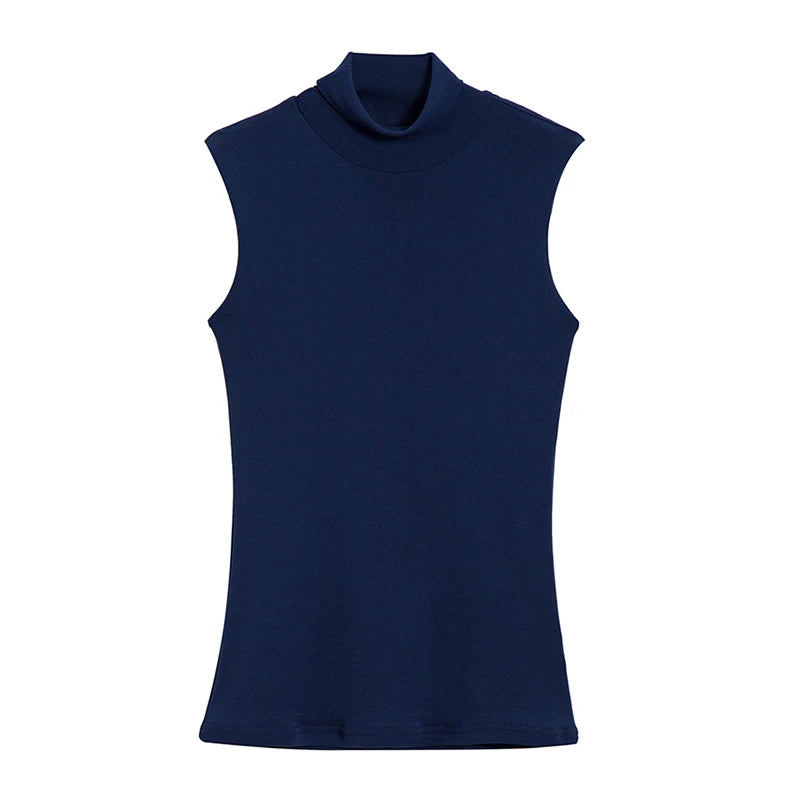 🍒Summer tops for women turtle neck sleeveless tank top female casual clothes cropped top tees black white blue Q'white A Top And In Black And Blue