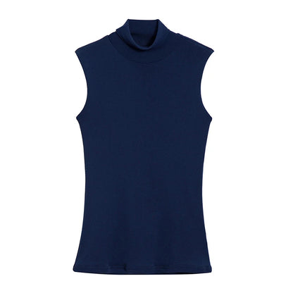 🍒Summer tops for women turtle neck sleeveless tank top female casual clothes cropped top tees black white blue Q'white A Top And In Black And Blue