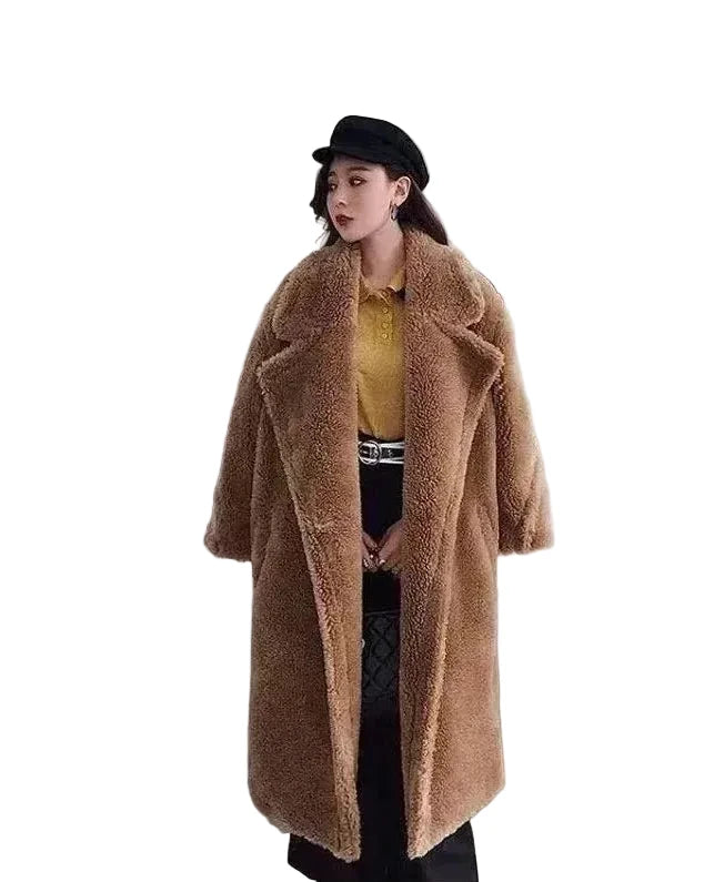 🍒Women winter faux fur coat winter long women female thick teddy bear outerwear Casual loose oversize outdoor wear Bear Winter With A Teddy