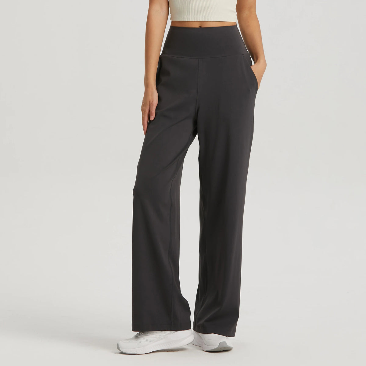 🍒Leisure wide leg pants cool feel smart casual women gym workout pants long legs loose skin friendly yoga dance wear ladies trousers with pockets Cute Casual