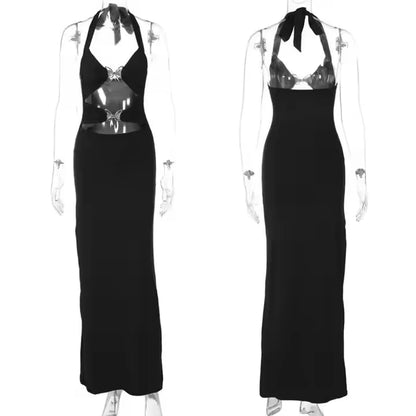 🍒Club outfits for women summer halter neck dress with bows fashion party occasion wear sleeveless backless maxi bodycon evening wear outfit