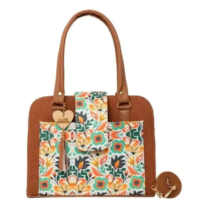 🍒Dames kameel katoen draagtas blomme handsak duursaam eko-vriendelike skerm hitte-oordrag kruislyf sak medium vir daaglikse gebruik Cotton On To A Cloth
