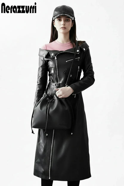 🍒Leather long dresses with side split for women slash neck red black pu outfit long sleeve shoulderless for occasions party wear club wear REDiculously Cool