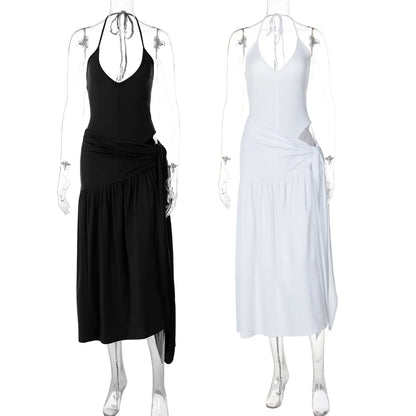 🍒Sleexeless halter top backless design deep v neck Irregular fashion and long split skirt 2 piece sets smart casual wear women You Will Bi K-eeN-i To Wear This Bikini Dress