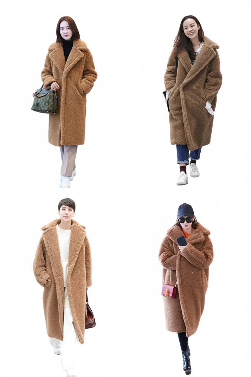 🍒Women winter faux fur coat winter long women female thick teddy bear outerwear Casual loose oversize outdoor wear Bear Winter With A Teddy