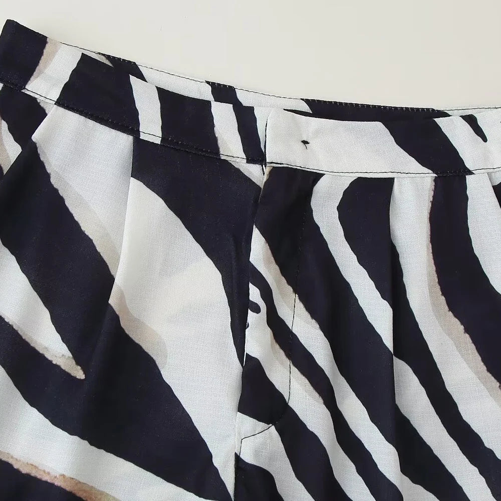 🍒Casual wide legs trousers pants   for women zebra print stripes vintage high waist ankle trousers for beach holiday wear party occasion wear Hot Pants
