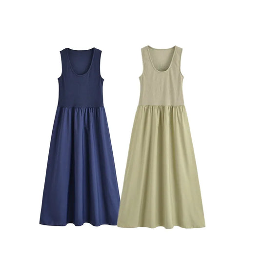 🍒Women's sleeveless vest outfit maxi summer mixed media fashion smart casual wear for women  Sleeveless Long Vest dress a-line pleated InVEST In Essentials