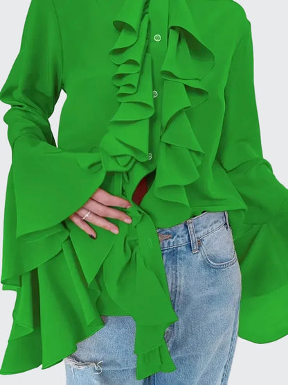 🍒Blouse cardigan tops spring fashion butterfly style ruffle blouse women single breasted shirt blouse o-neck smart casual fashion  Flutter By With A Butterfly