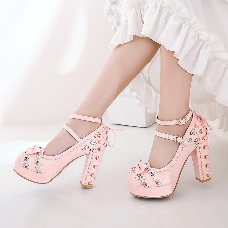 🍒Dames vintage hoëhakskoene platformskoene vir vroue oulike strikkant prinses Mary Janes partytjieskoene word pragtig opgewonde