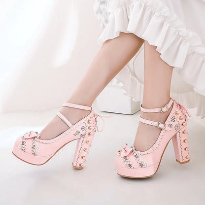 🍒Dames vintage hoëhakskoene platformskoene vir vroue oulike strikkant prinses Mary Janes partytjieskoene word pragtig opgewonde