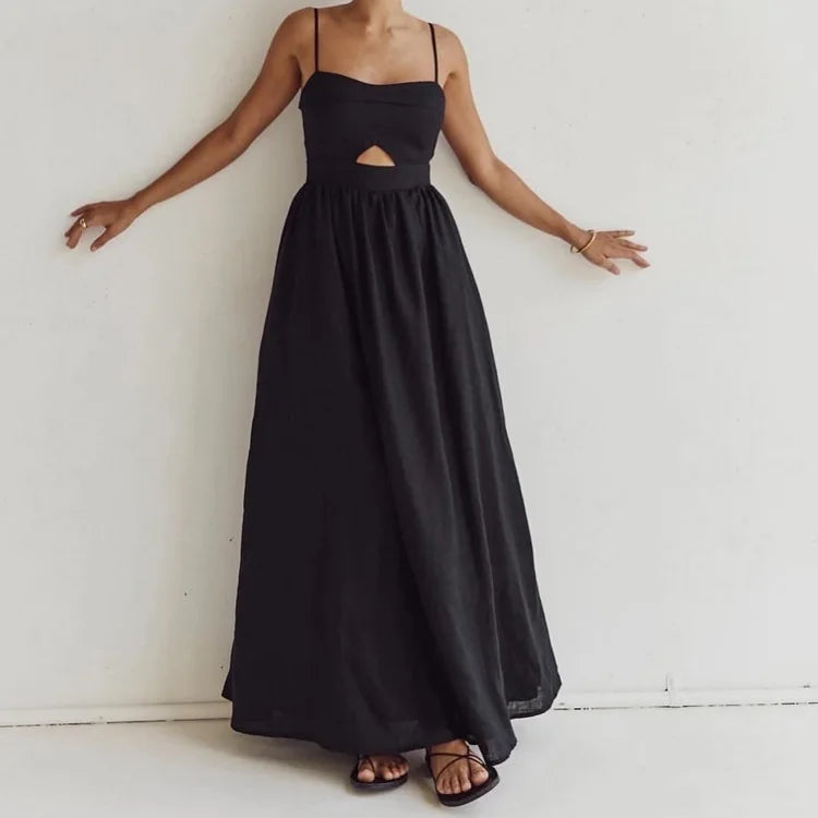 🍒Summer spaghetti straps dress high waist solid colour women's smart casual clothing occasion wear party clothing BRA-vo To ThIs BLACK Beauty