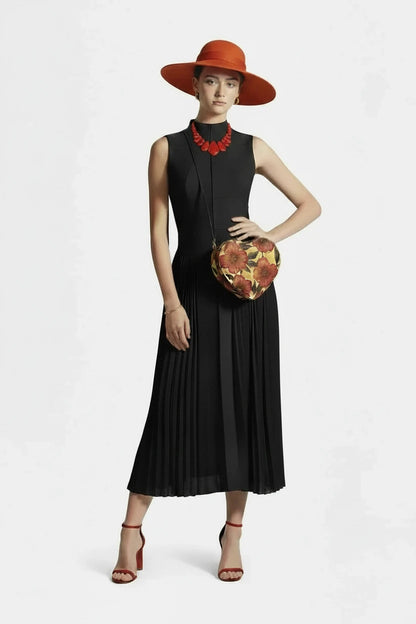 🍒Summer high neck dress a line pleated Irregular long midi outfit fit and flare slim fit smart casual summer wear Purely Pefect