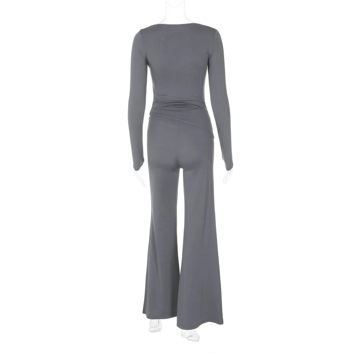 🍒Solid colour set crop top + flared bottom tube pants smart casual clothing women fashion  leggings two piece set Galavant In Your Grey