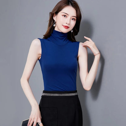 🍒Summer tops for women turtle neck sleeveless tank top female casual clothes cropped top tees black white blue Q'white A Top And In Black And Blue