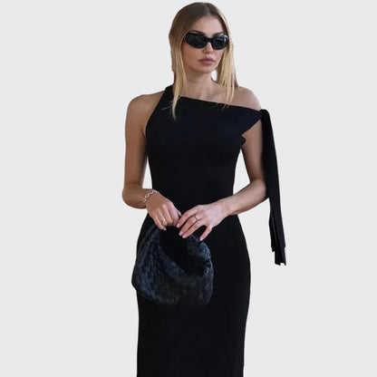 🍒Sonder-skouer moulose maxi rok lang elegante diagonale kraag geleentheid mode vir vroue partytjie uitrustings elegante bodycon Hou die sy-das styl opsy