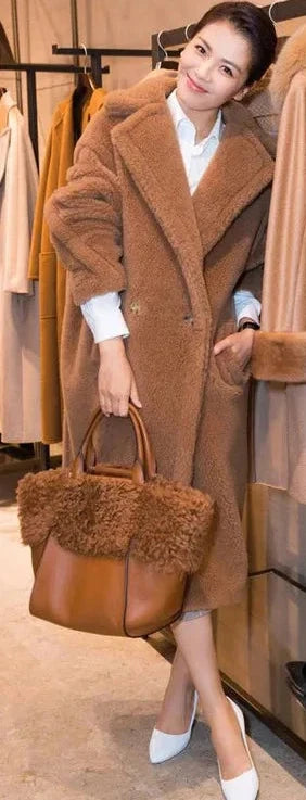 🍒Women winter faux fur coat winter long women female thick teddy bear outerwear Casual loose oversize outdoor wear Bear Winter With A Teddy