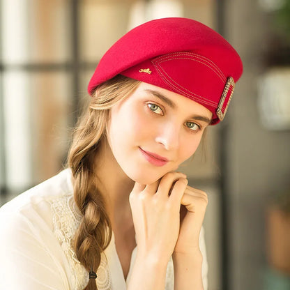 🍒Winter warm baret hoede vir vroue vroulike wol mus volwasse slim gemaklike skilder hoede vlinderknoop pette gespe pet Verstel Skilder 'n Modieuse Prent