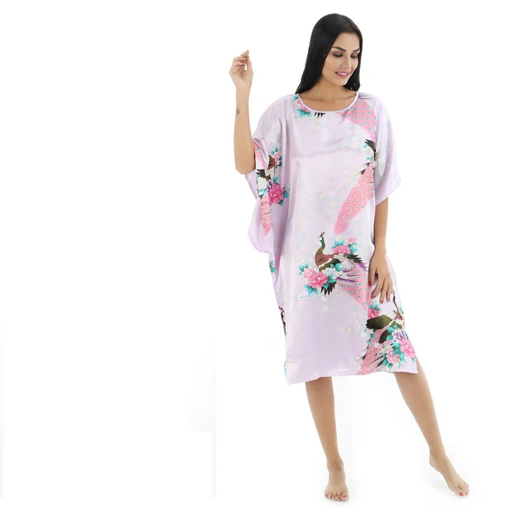 🍒丝滑睡衣丝绸人造丝长袍透气宽松居家服睡裙彩色睡衣亮泽居家服长衫浴袍在丝滑SinkySilks中闪耀