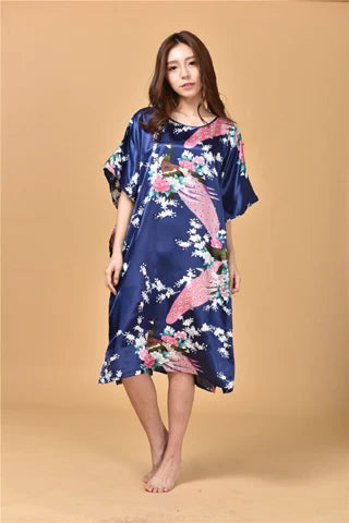 🍒丝滑睡衣丝绸人造丝长袍透气宽松居家服睡裙彩色睡衣亮泽居家服长衫浴袍在丝滑SinkySilks中闪耀