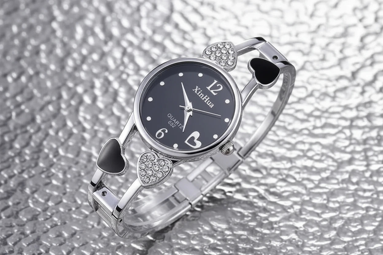 🍒Womens heart watch Design quartz fashion bangle silver classic crystal Stainless Steel colour face wristwatch smart casual jewellery   Watch This Bang For Your Buck