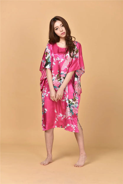 🍒丝滑睡衣丝绸人造丝长袍透气宽松居家服睡裙彩色睡衣亮泽居家服长衫浴袍在丝滑SinkySilks中闪耀
