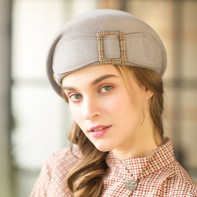 🍒Winter warm baret hoede vir vroue vroulike wol mus volwasse slim gemaklike skilder hoede vlinderknoop pette gespe pet Verstel Skilder 'n Modieuse Prent