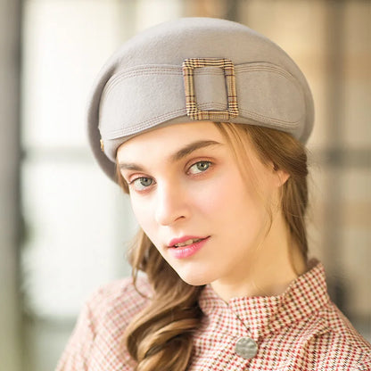 🍒Winter warm baret hoede vir vroue vroulike wol mus volwasse slim gemaklike skilder hoede vlinderknoop pette gespe pet Verstel Skilder 'n Modieuse Prent