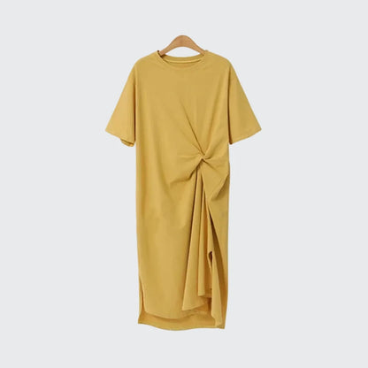 🍒100% cotton summer dress side knot design short sleeve midi outfit womens casual fashion t- shirt dress holiday clothes Bend Into Banana