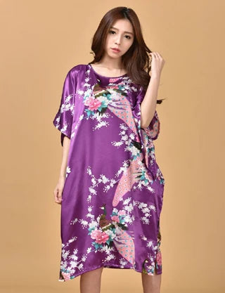 🍒丝滑睡衣丝绸人造丝长袍透气宽松居家服睡裙彩色睡衣亮泽居家服长衫浴袍在丝滑SinkySilks中闪耀