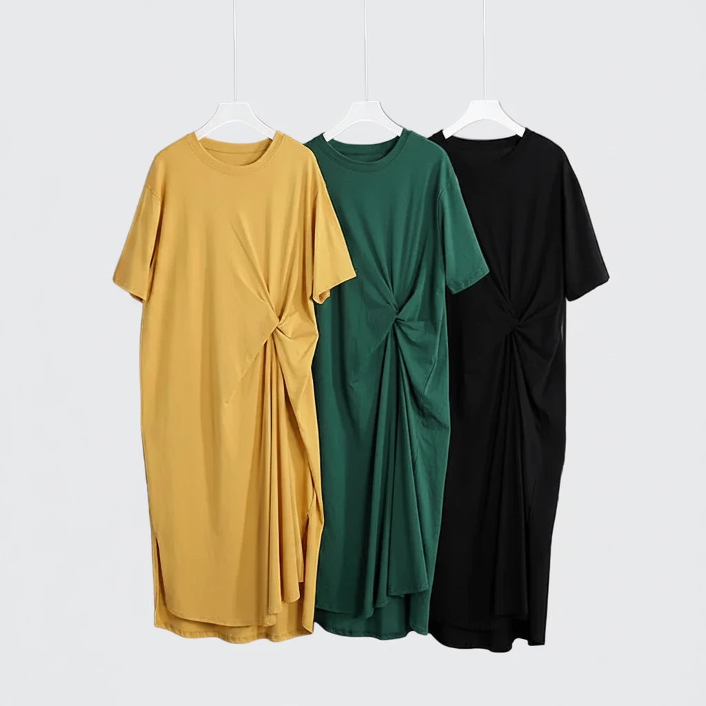 🍒100% cotton summer dress side knot design short sleeve midi outfit womens casual fashion t- shirt dress holiday clothes Bend Into Banana
