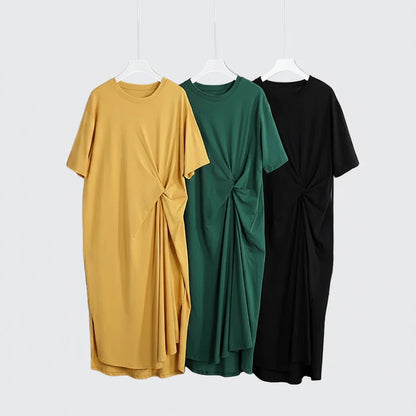 🍒100% cotton summer dress side knot design short sleeve midi outfit womens casual fashion t- shirt dress holiday clothes Bend Into Banana