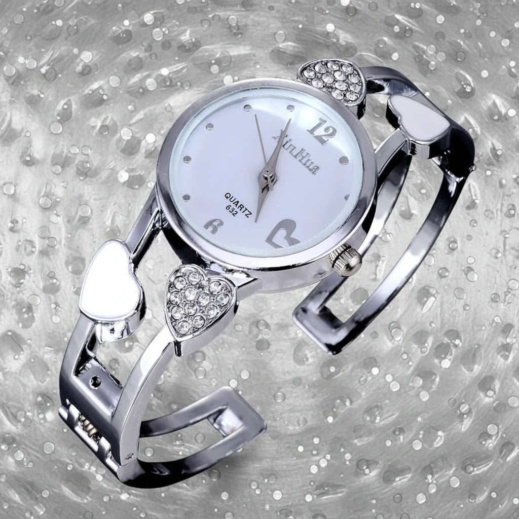 🍒Womens heart watch Design quartz fashion bangle silver classic crystal Stainless Steel colour face wristwatch smart casual jewellery   Watch This Bang For Your Buck