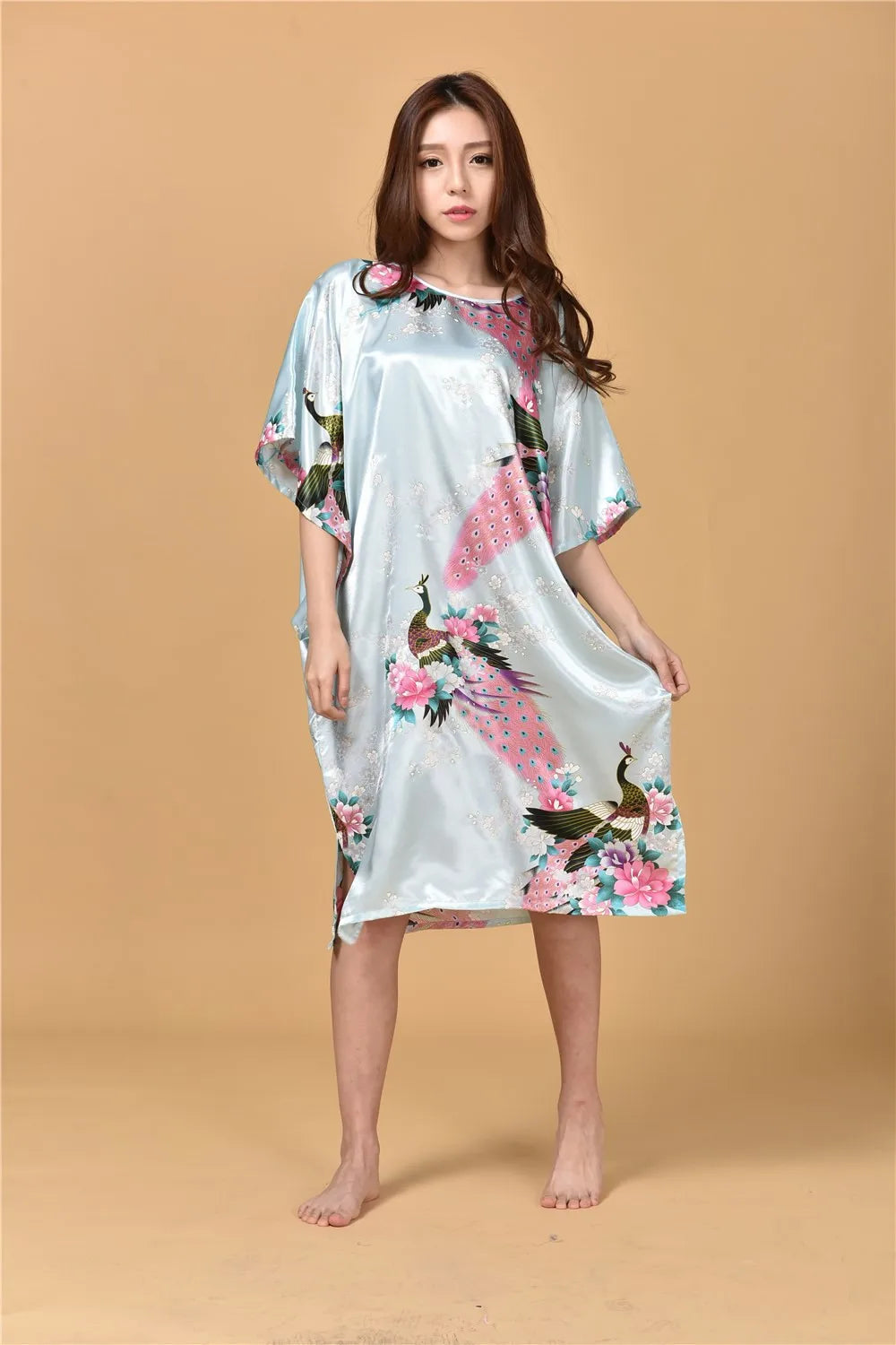 🍒丝滑睡衣丝绸人造丝长袍透气宽松居家服睡裙彩色睡衣亮泽居家服长衫浴袍在丝滑SinkySilks中闪耀