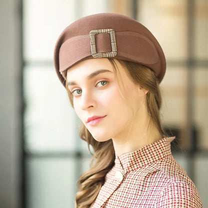 🍒Winter warm baret hoede vir vroue vroulike wol mus volwasse slim gemaklike skilder hoede vlinderknoop pette gespe pet Verstel Skilder 'n Modieuse Prent